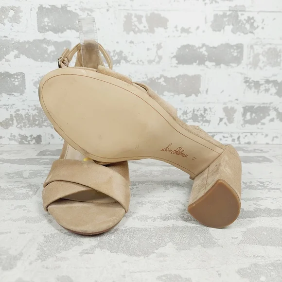 New Sam Edelman Yancy Beige Faux Suede Ankle Strap Heeled Sandals X370 - Picture 8 of 12